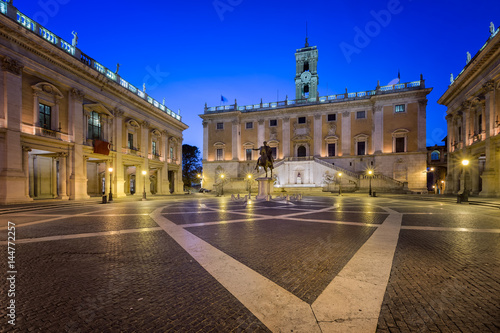 Piazza del Campidoglio and Emperor Marcus Aurelius Statue in the Morning  Rome  Italy