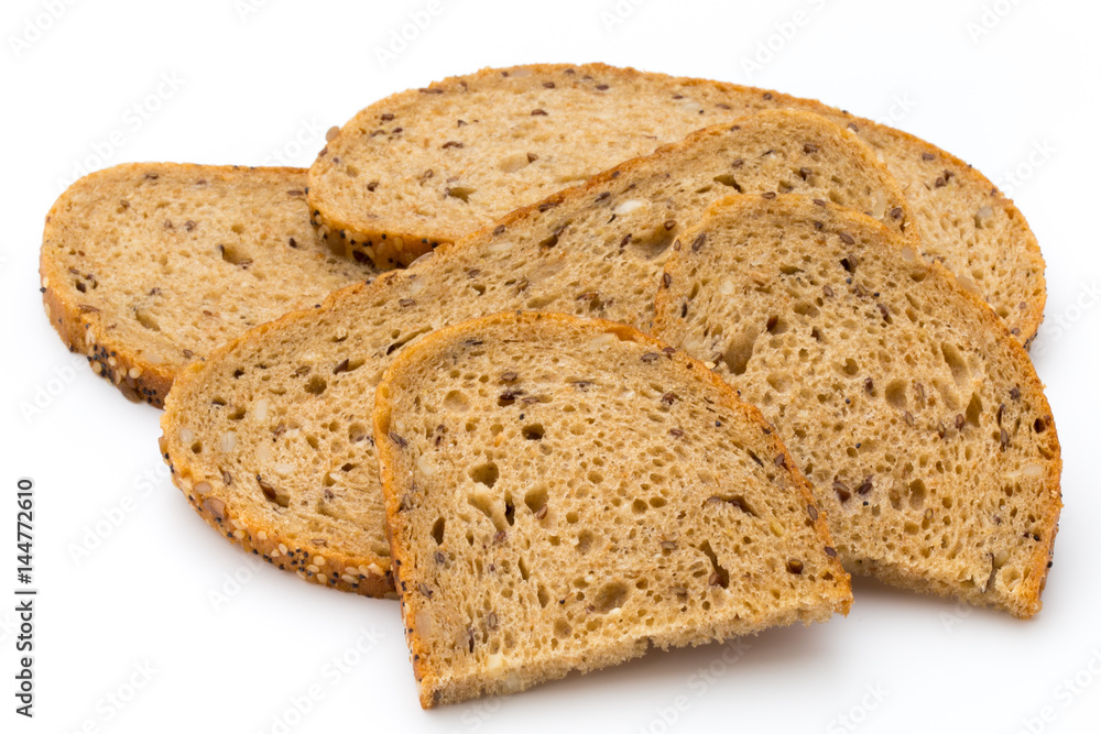 Rye bread slice isolated on white background.