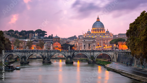 Tiber River and Saint Peter Cathedral in the Evening, Rome, Italy