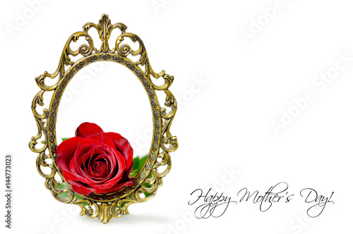 Wallpaper Mural Mothers Day card: Red rose in the vintage frame isolated on white background Torontodigital.ca
