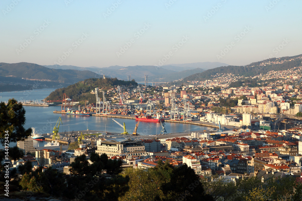 view of Vigo city at sunset