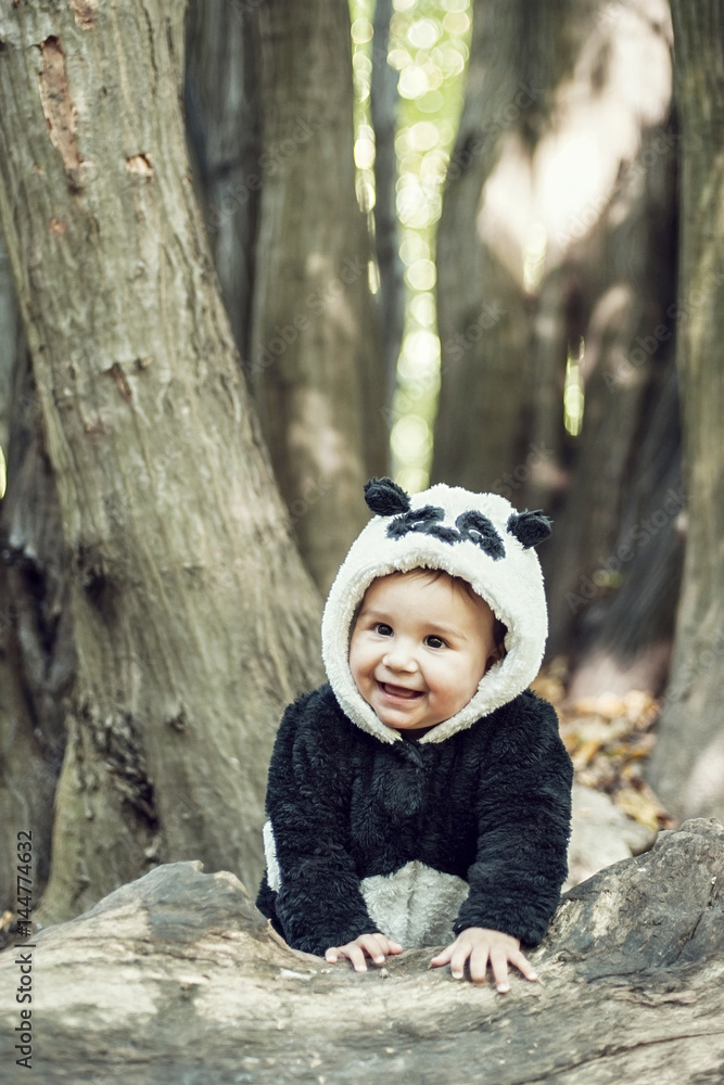 Cute baby boy wearing a Panda bear suit Cute baby boy wearing a Panda bear suit