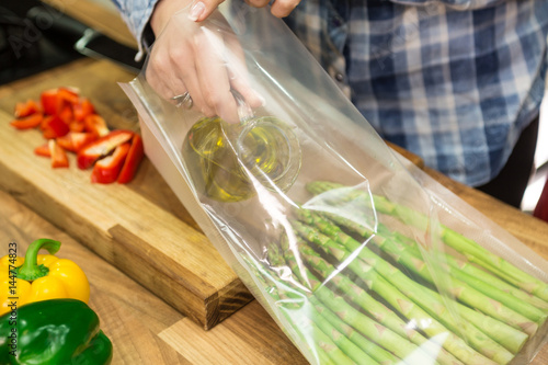 Olive oil and asparagus.