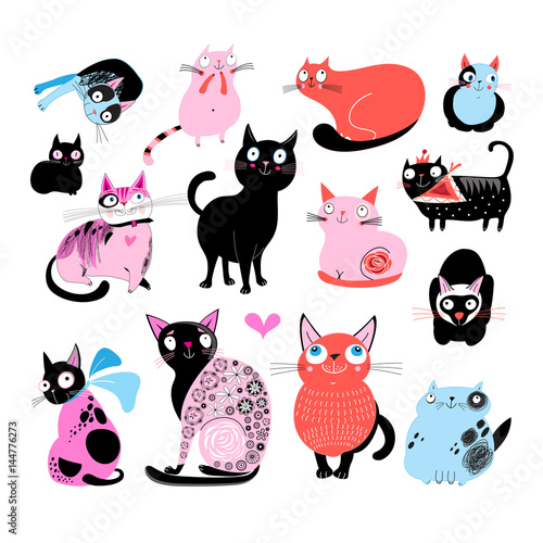 Vector color set of different funny cats