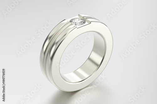 3D illustration gold silver ring with diamonds on