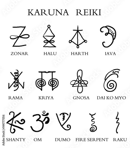 A set of reiki symbols isolated on white. Hand drawn elements for design.