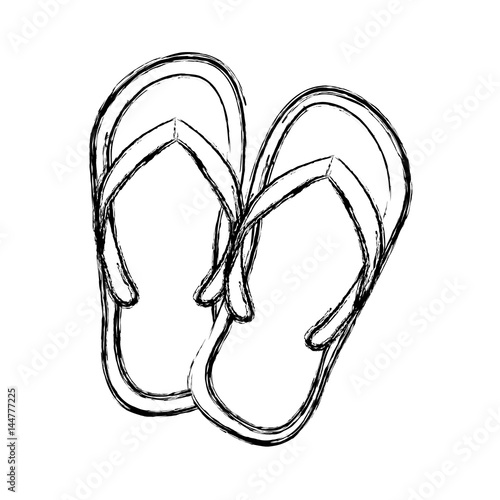 monochrome sketch of beach flip-flops vector illustration
