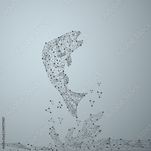 Low poly fish illlustration on grey background