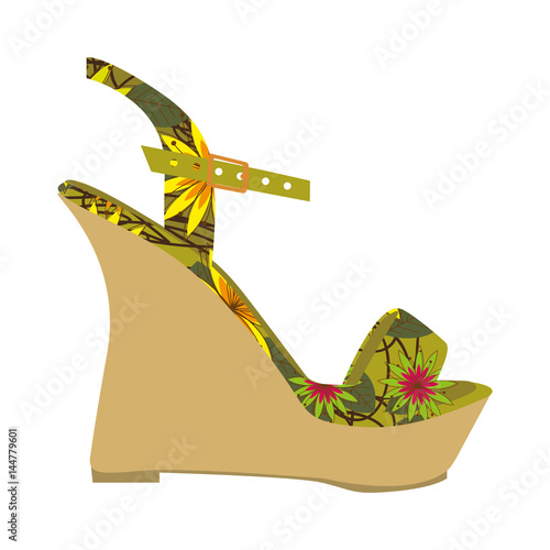 colorful silhouette of sandal shoe with platform sole and floral decoration vector illustration