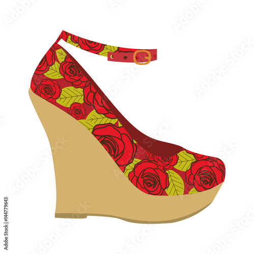 colorful silhouette of high heel platform shoe with floral decoration vector illustration