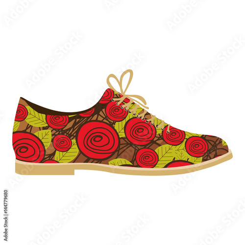 colorful silhouette of male shoe with floral decoration vector illustration