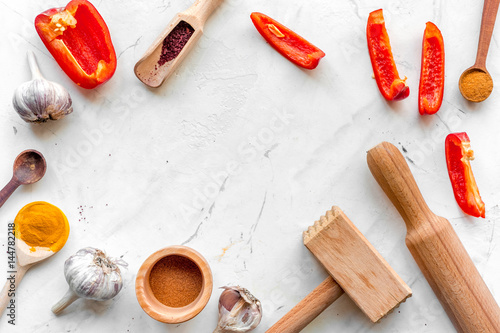 Wallpaper Mural composition of cooking tools and spices on kitchen table top view mockup Torontodigital.ca