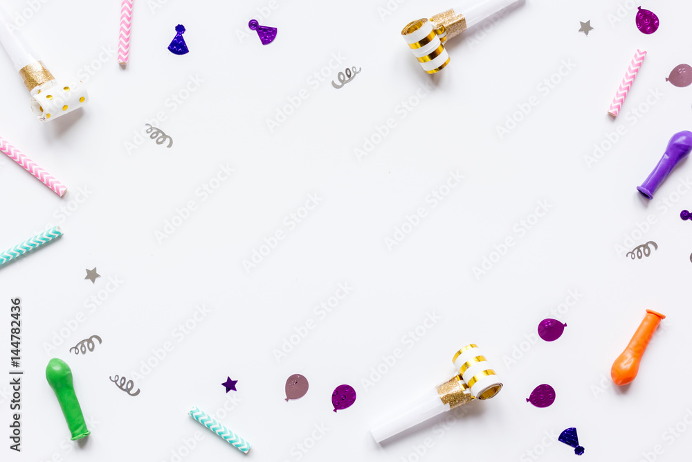 birthday party design with confetti top view space for text birthday party design with confetti top view space for text