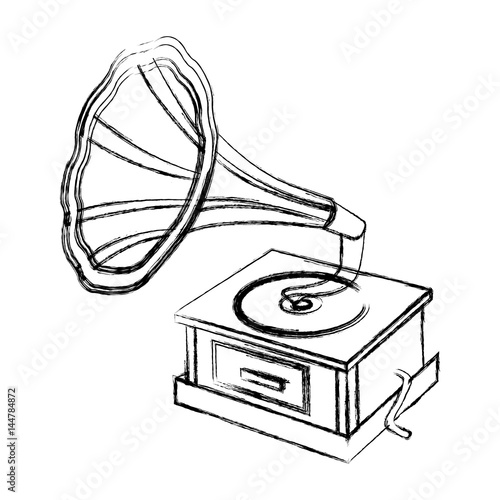 blurred silhouette gramophone sound reproduction system vector illustration