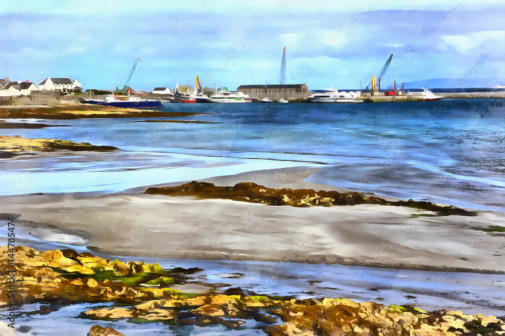 Colorful painting of Killeany bay