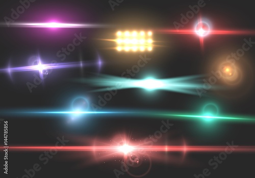 Illustration of Vector Lens Flare. Transparent Vector Lens Flare Effect Set. Bright Sunflare Explosion Template