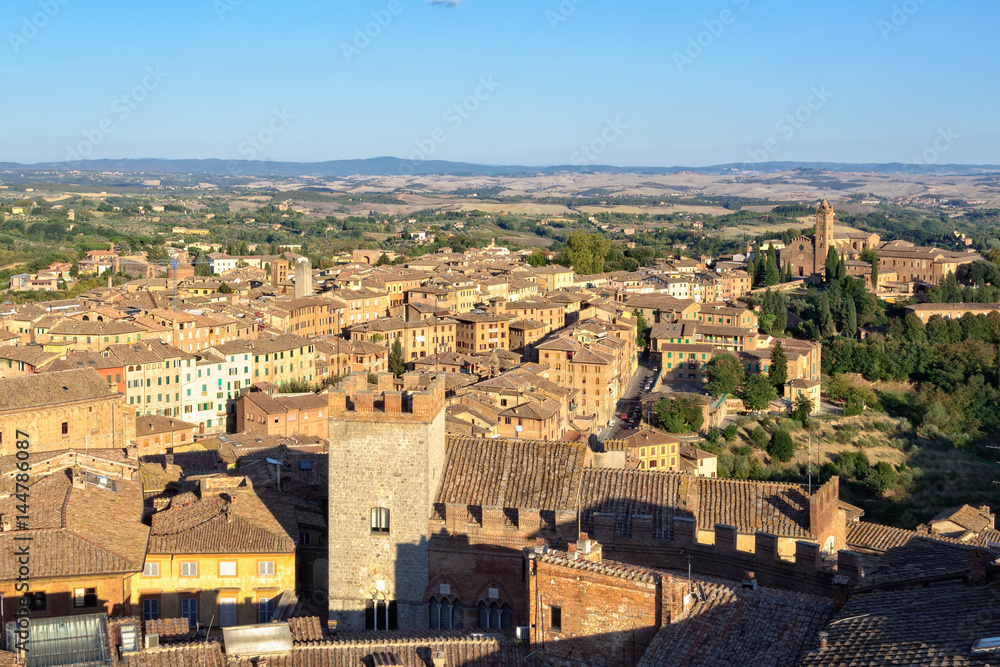View of Santa Maria dei Servi and surrounding residential area from the Viewing Platform of the Duomo, Faccianote - Siena, Italy