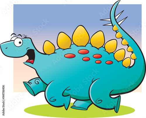 Cartoon illustration of a running stegosaurus.