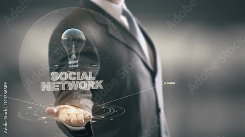 Social Network with bulb hologram businessman concept photo
