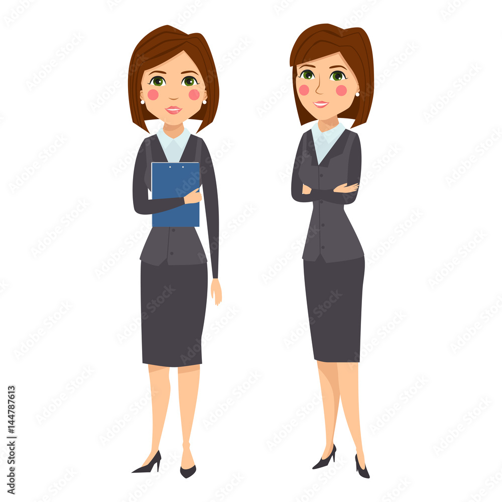 Vector business woman character silhouette standing adult office career posing young girl. Vector business woman character silhouette standing adult office career posing young girl.