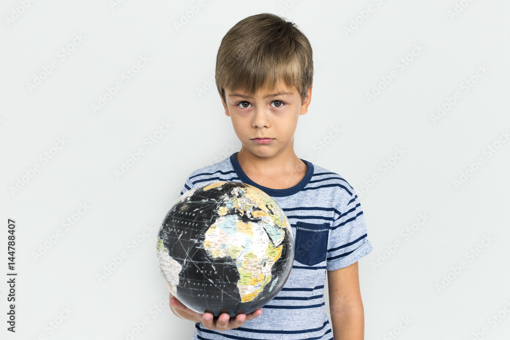 Little Boy Kid Adorable Cute Playful Globe Portrait Concept Little Boy Kid Adorable Cute Playful Globe Portrait Concept