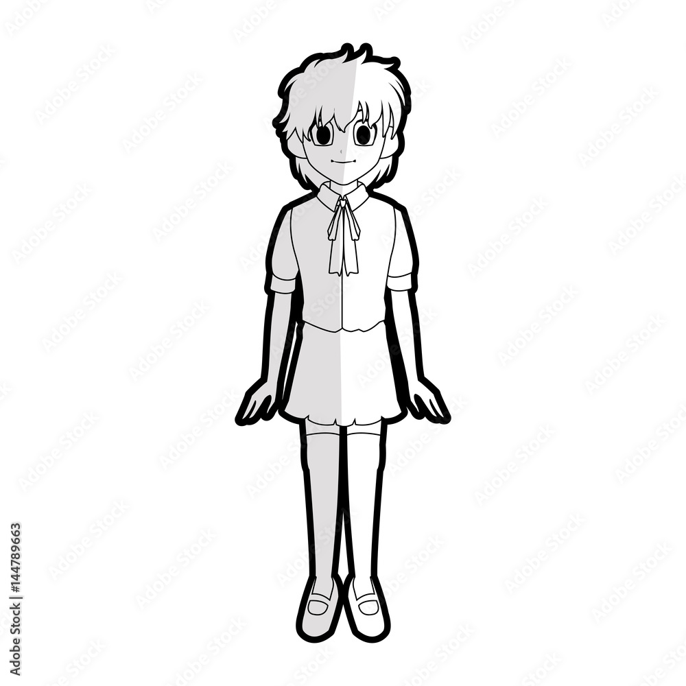 cute young girl with short scruffy hair wearing school uniform anime or manga icon image vector illustration design cute young girl with short scruffy hair wearing school uniform anime or manga icon image vector illustration design