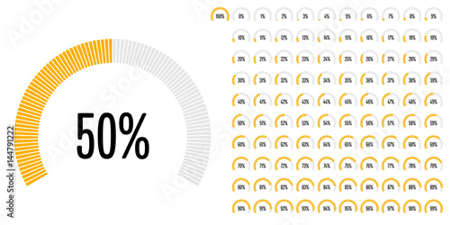Set of circular sector percentage diagrams from 0 to 100 ready-to-use for web design, user interface (UI) or infographic - indicator with yellow