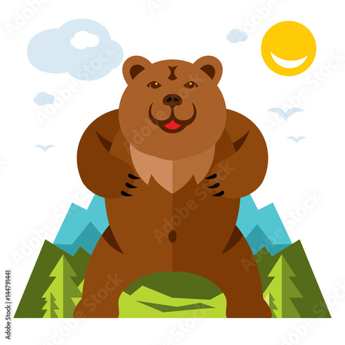 Vector Bear standing on the feet. Flat style colorful Cartoon illustration.
