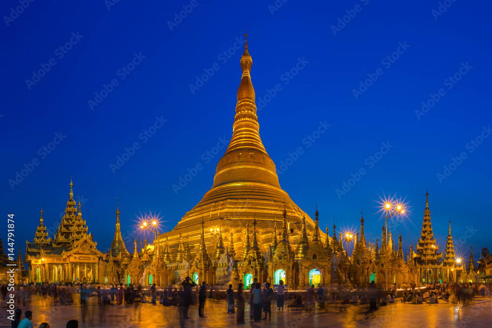 Yangon, Myanmar view of Shwedagon Pagoda in the evening.