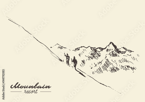 People mountain resort drawn vector illustration