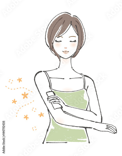 デオドラントシートを使う女性 ショートヘア