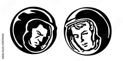 silhouettes of man and woman in space suit