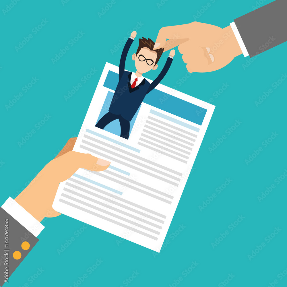 hands with curriculum vitae icon over blue background. human resources concept. colorful design. vector illustration hands with curriculum vitae icon over blue background. human resources concept. colorful design. vector illustration