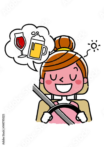 運転する女性：お酒を飲んで運転