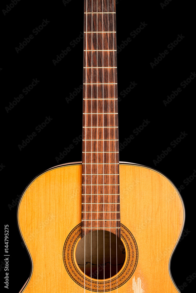 The old classical guitar   on black  background