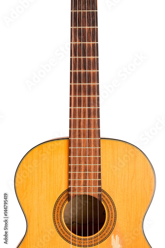  The old classical guitar on white background
