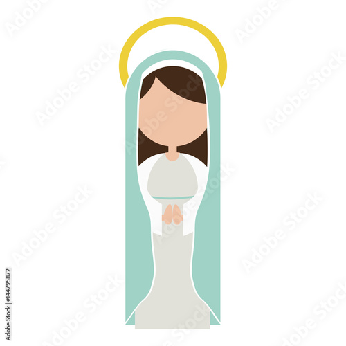 white background of faceless virgin with light blue mantle and aura vector illustration