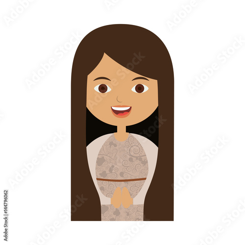 white background of half body beautiful virgin with long hair vector illustration