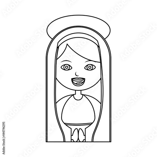 monochrome contour of half body beautiful christian virgin vector illustration