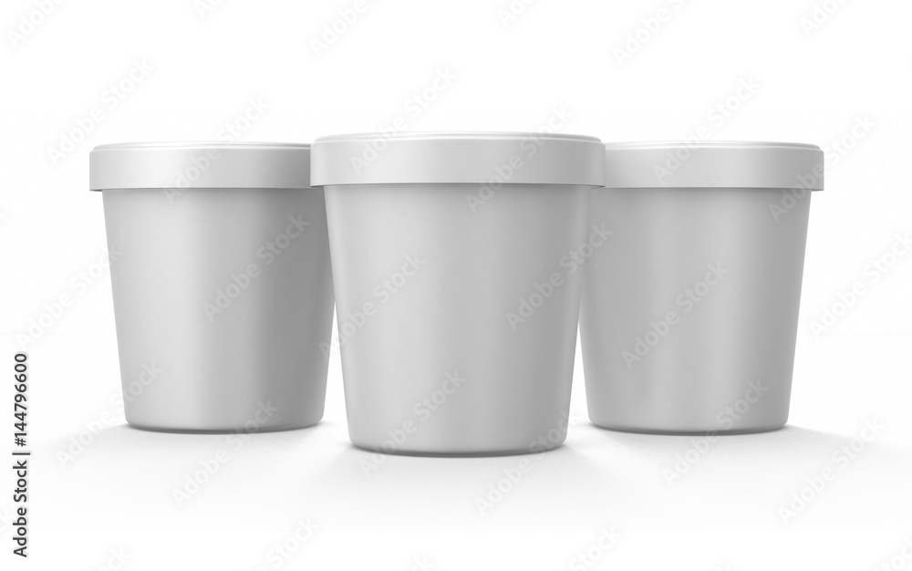 White Ice Cream Tub On Isolated White Background, Realistic Rendering
