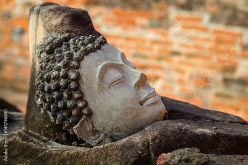 Ruin of Image Buddha at Phutthaisawan Temple in Ayutthaya Historical Park, UNESCO World Heritage Site in Thailand photo