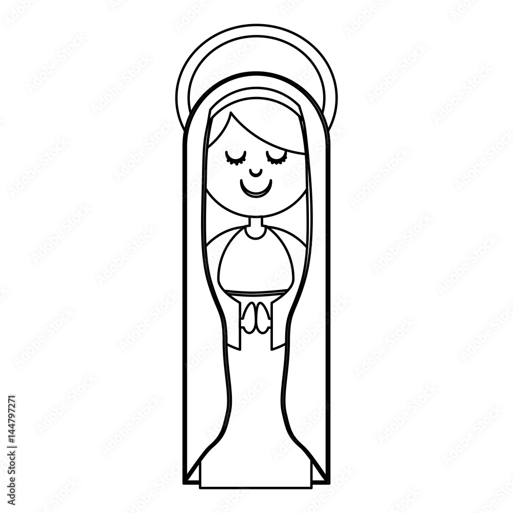 monochrome contour of virgin with mantle and aura vector illustration monochrome contour of virgin with mantle and aura vector illustration