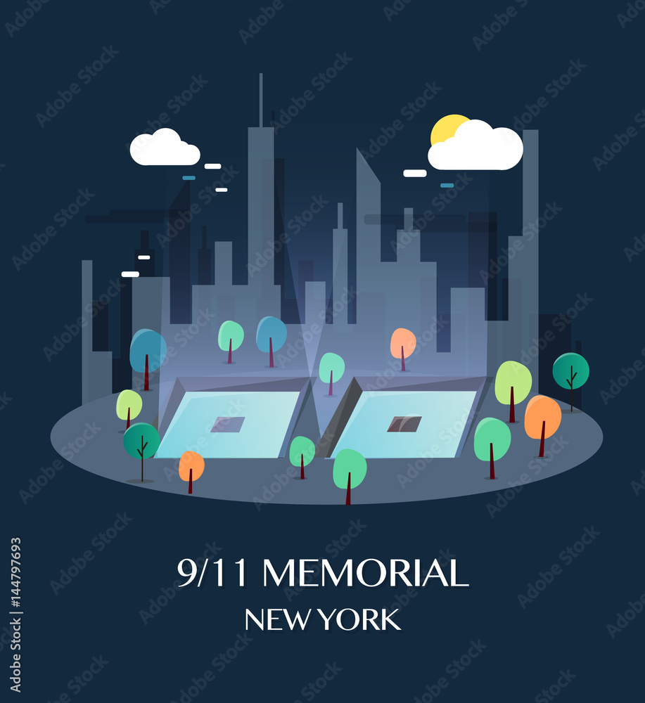 9/11 Memorial New York.Vector Illustration.