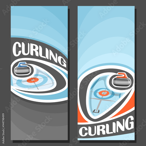 Fényképezés Vector vertical Banners for Curling game: 2 layouts for title text on curling th