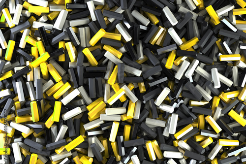 A pile of black, white and yellow hexagon details