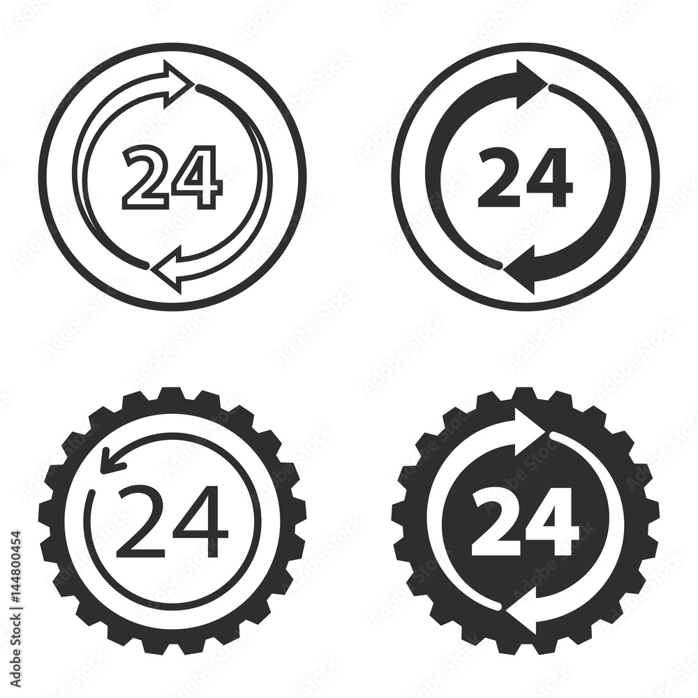 24 hour service icons set. 24 hour service icons set.