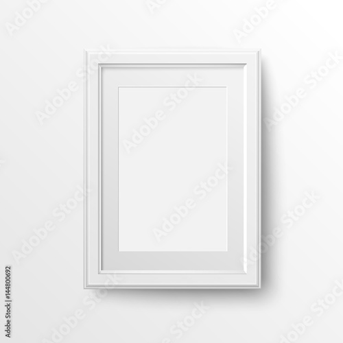 A3 and A4 vertical blank picture frame with passepartout for photographs. Vector realistic paper or Matte plastic white with shadow. Isolated picture frame mockup template on white background