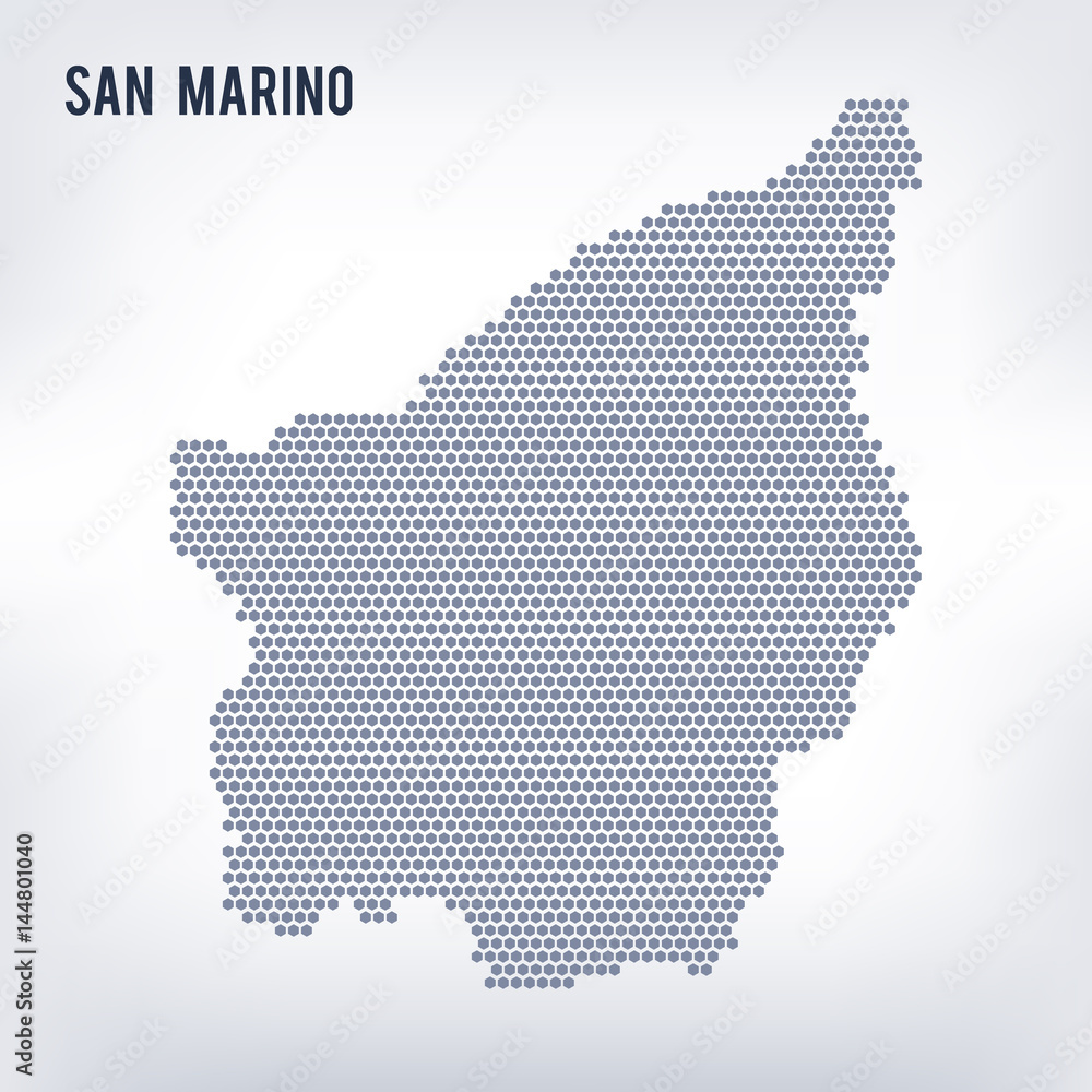 Vector hexagon map of San Marino on a gray background