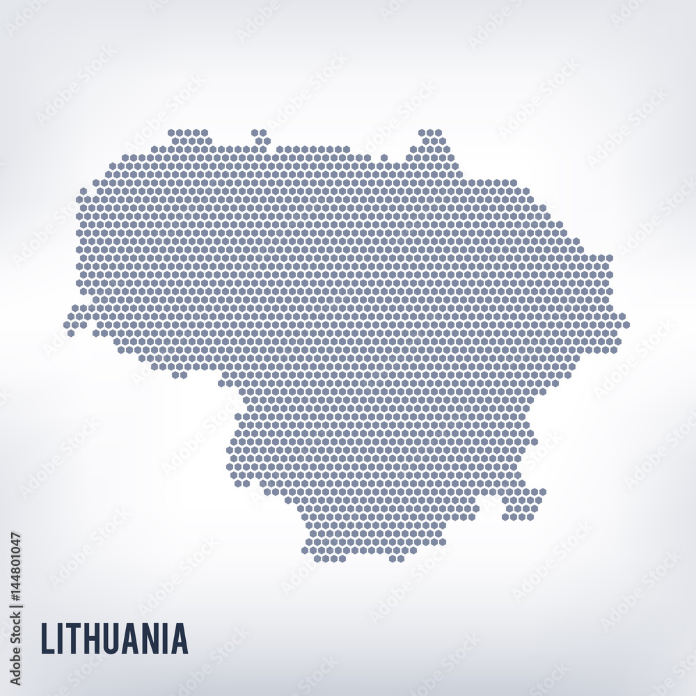Vector hexagon map of Lithuania on a gray background