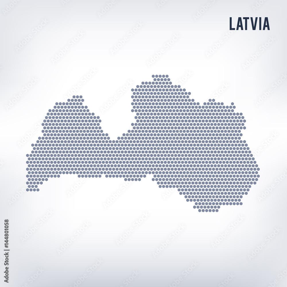 Vector hexagon map of Latvia on a gray background